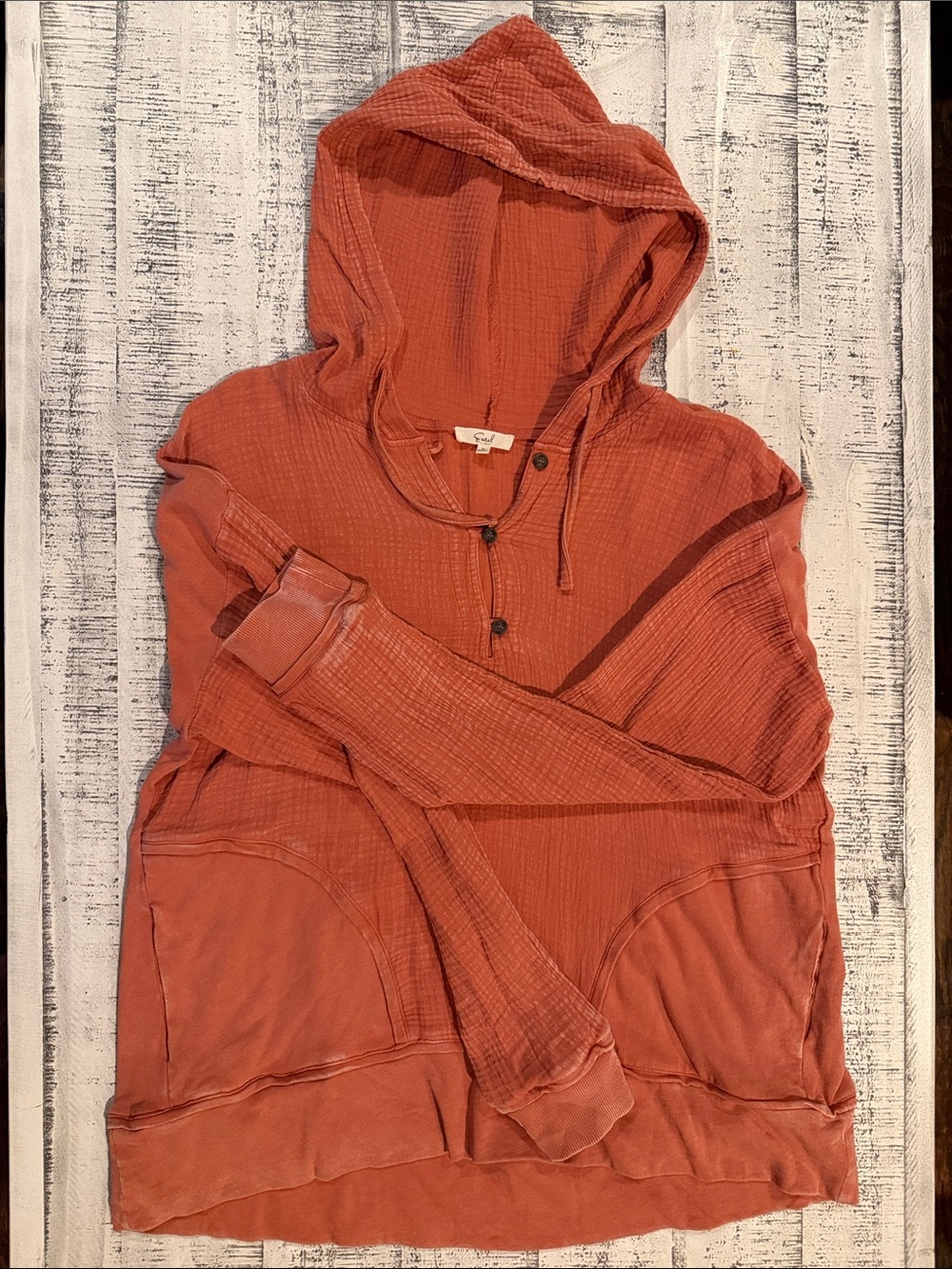 Easel Rust Gauzey Hooded Pullover